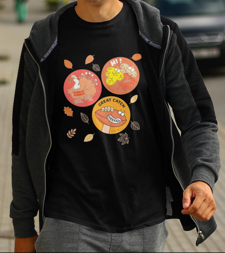 Fall Trio Gobble Gobble Great Catch Leafy Hi T-Shirt