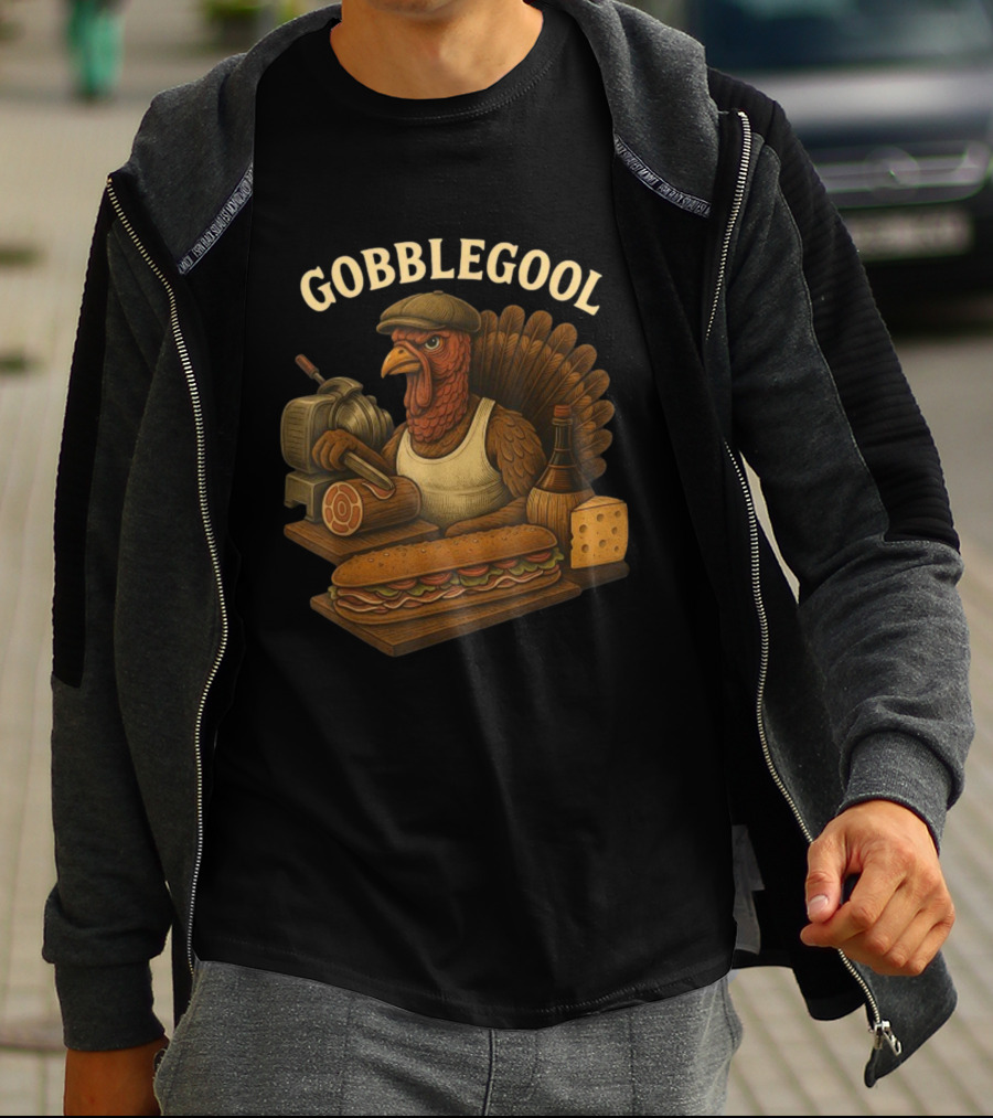 Gobblegool Turkey With Cap Cutting Meat Thanksgiving Sandwich T-Shirt