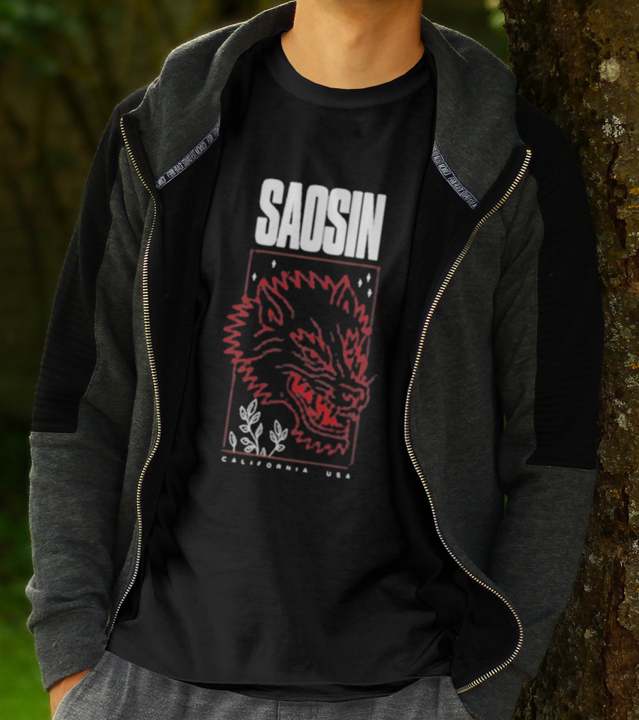 Saosin California USA Wolf Red Outline Design T-Shirt