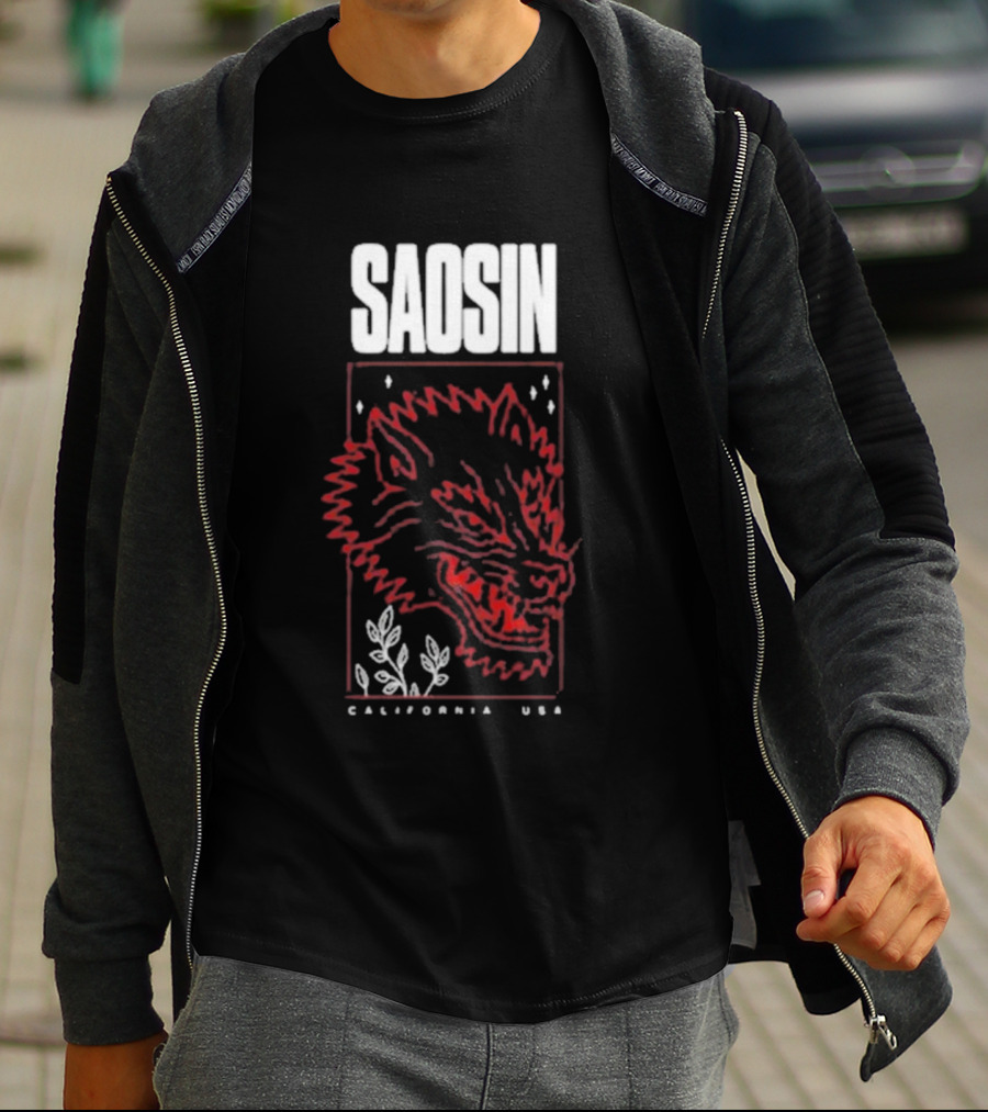 Saosin California USA Wolf Red Outline Design T-Shirt