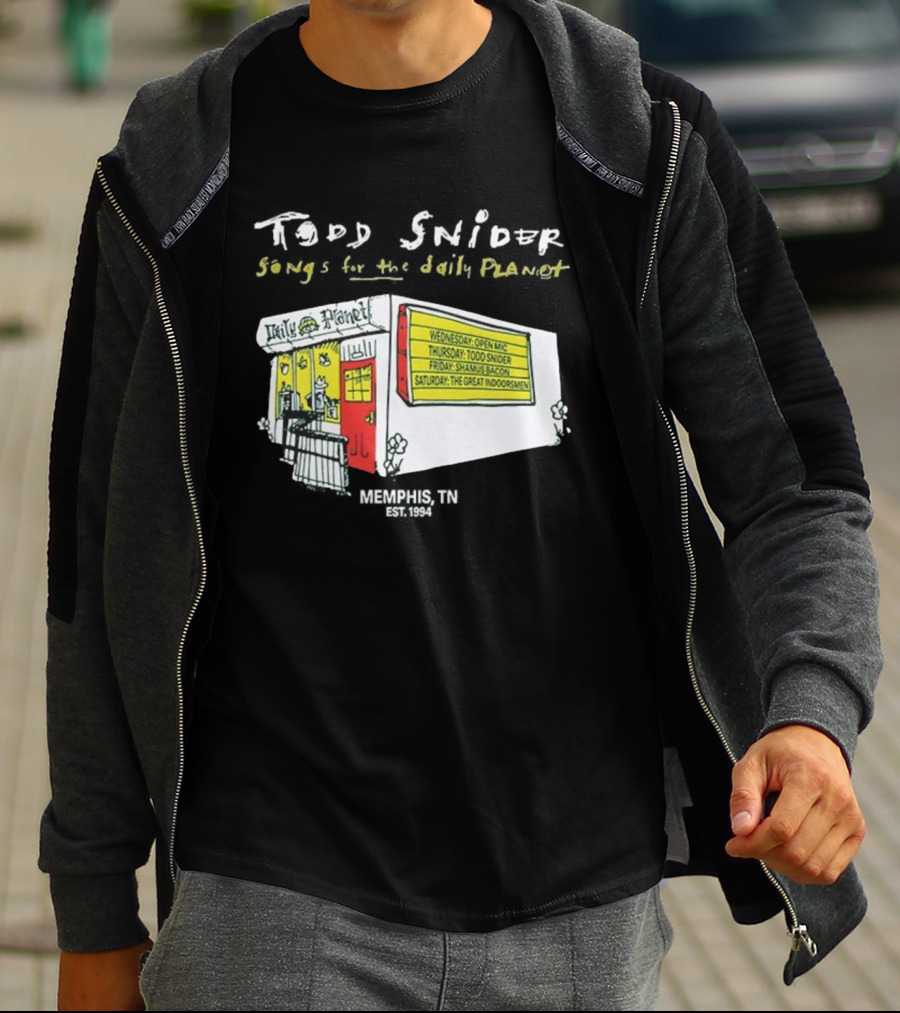 Todd Snider Songs For The Daily Planet Memphis TN Established 1994 Open Mic Shamus Bacon The Great Indoorsmen T-Shirt