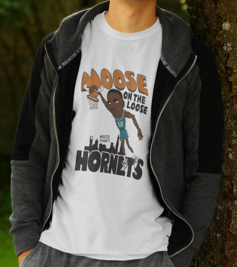 Moose On The Loose Hornets Moussa Diabate Caricature Dunk T-Shirt