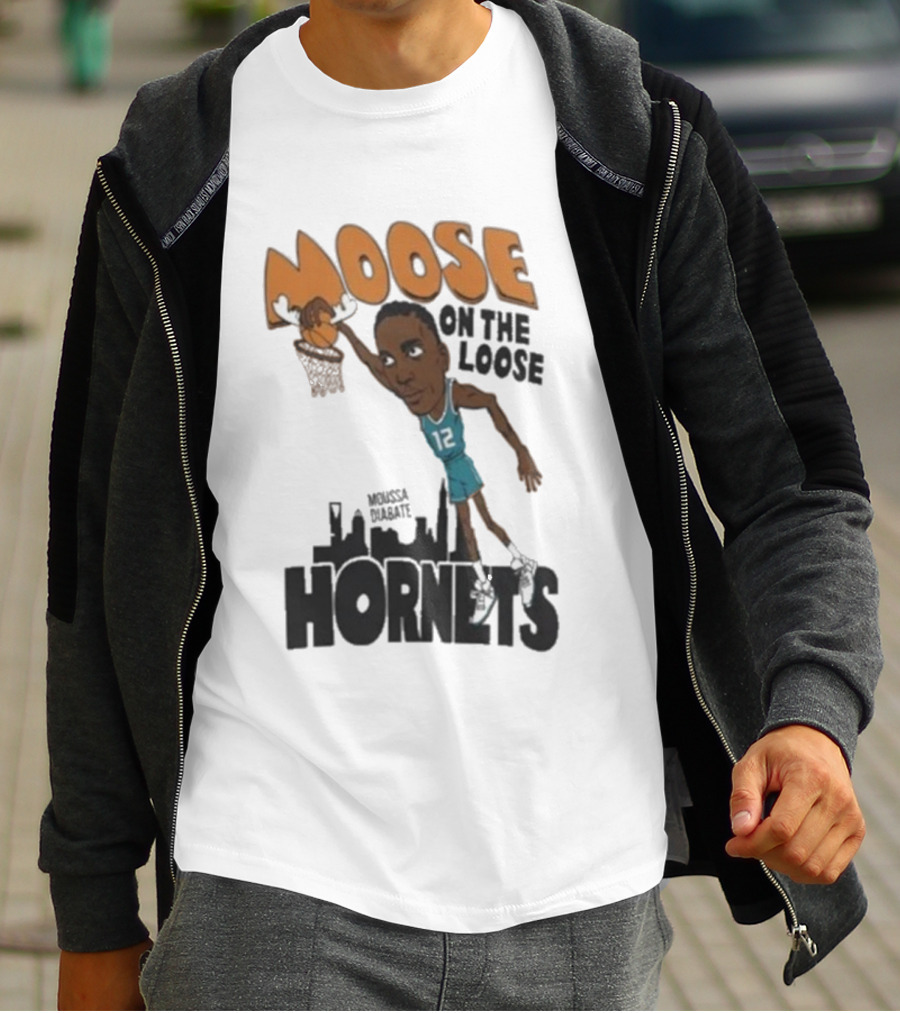 Moose On The Loose Hornets Moussa Diabate Caricature Dunk T-Shirt
