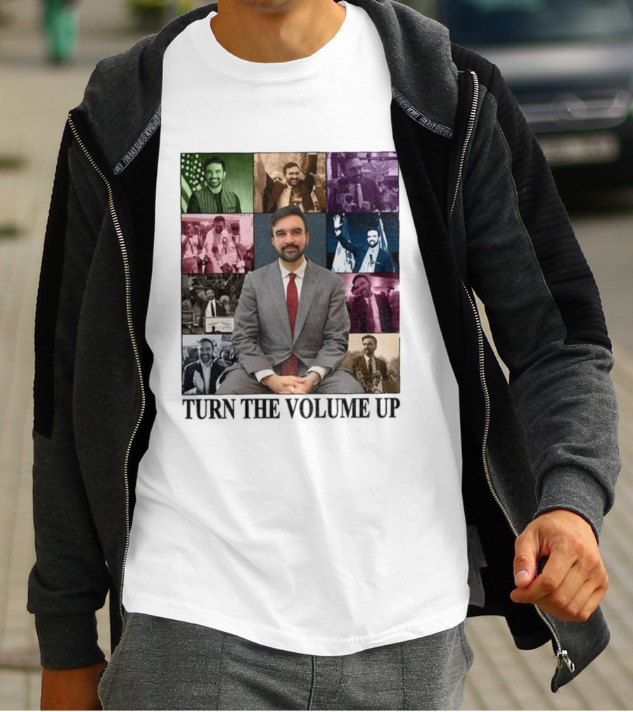 Zohran Mamdani Turn The Volume Up NYC 2026 The Eras Tour Vintage Portrait Collection T-Shirt