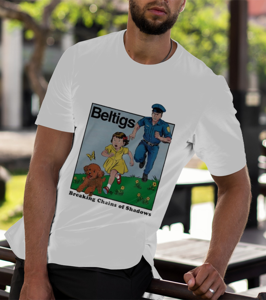 Beltigs Escape Run With Policeman Girl Dog And Butterfly T-Shirt