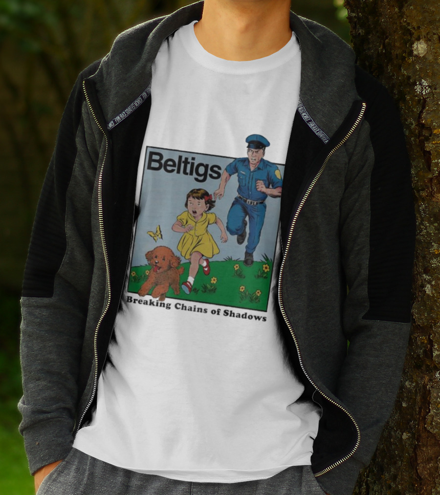 Beltigs Escape Run With Policeman Girl Dog And Butterfly T-Shirt