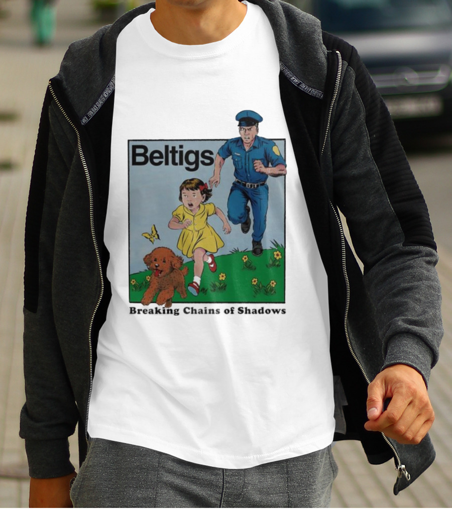 Beltigs Escape Run With Policeman Girl Dog And Butterfly T-Shirt
