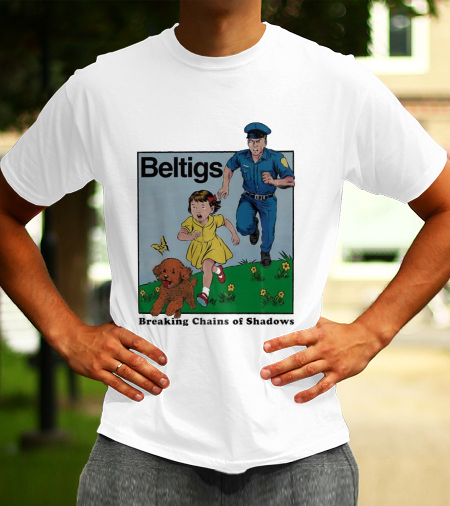 Beltigs Escape Run With Policeman Girl Dog And Butterfly T-Shirt