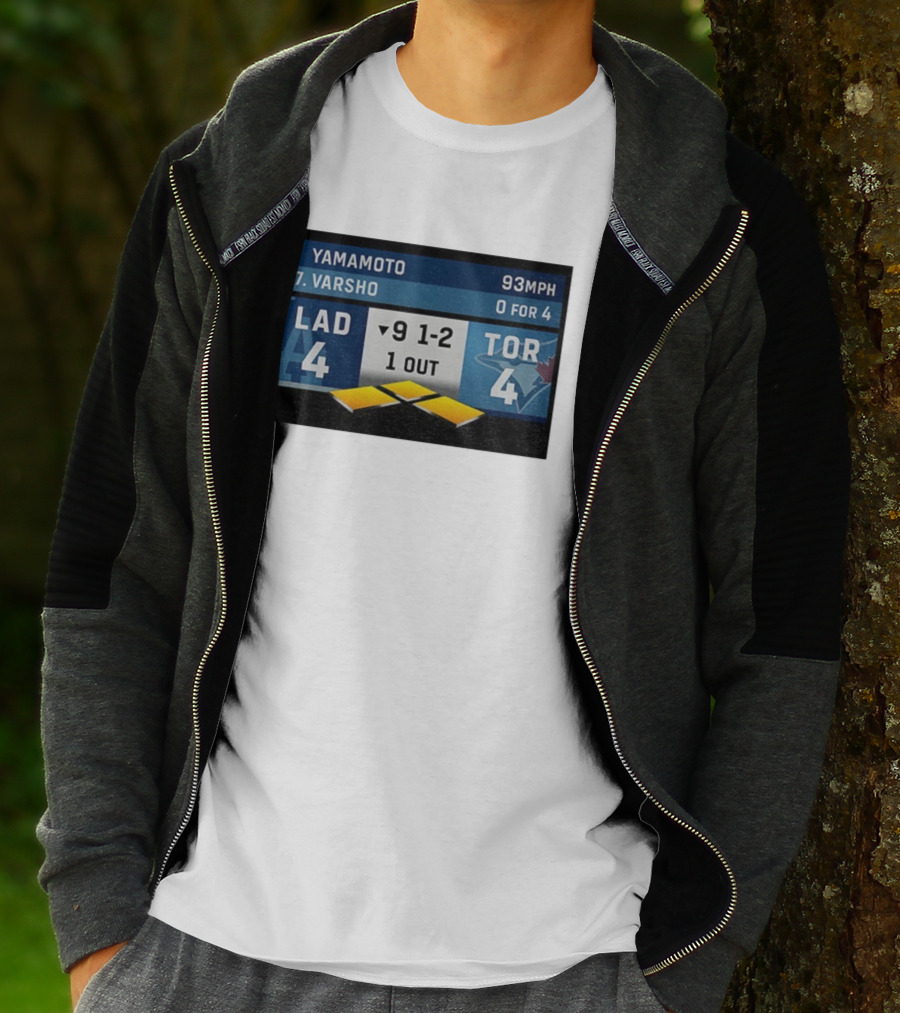 Los Angeles Dodgers Vs Toronto Blue Jays Bottom Of 9th Inning Score Tied 4-4 With Pitcher Yamamoto And Batter Varsho T-Shirt