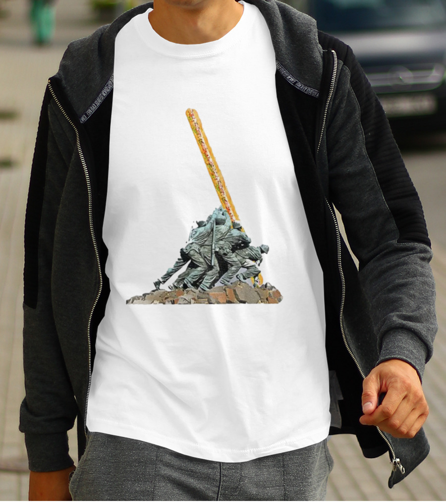 Hoagie Thrower Sandwich Guy Soldiers Raising Sandwich Spoof Satire Joke Anti-Fascist T-Shirt