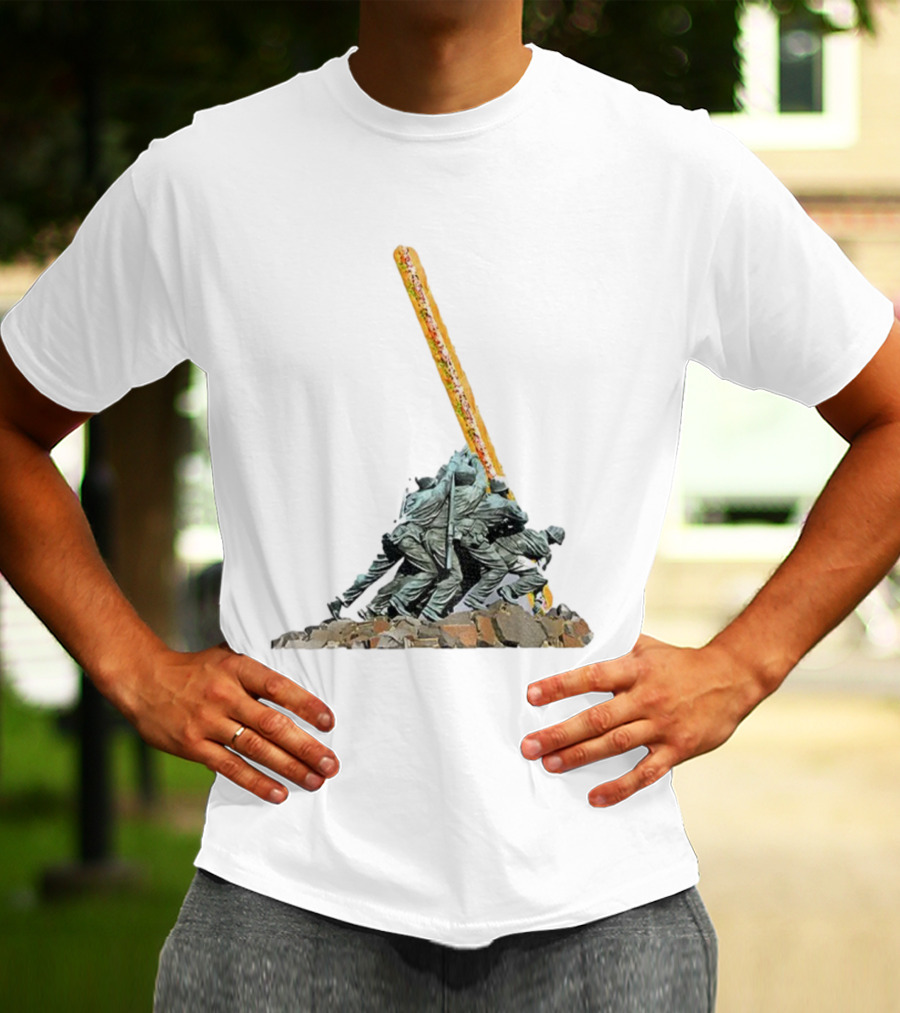 Hoagie Thrower Sandwich Guy Soldiers Raising Sandwich Spoof Satire Joke Anti-Fascist T-Shirt