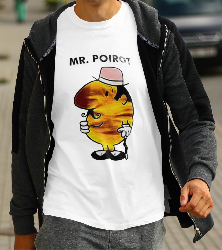 Hercule Poirot Cartoon Character With Pink Bowler Hat T-Shirt