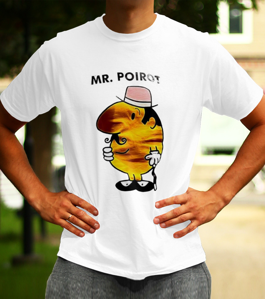 Hercule Poirot Cartoon Character With Pink Bowler Hat T-Shirt