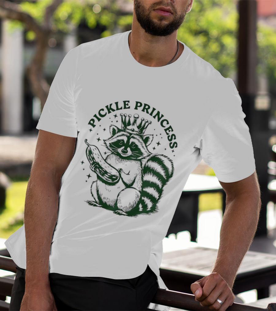 Pickle Princess Raccoon Holding Pickle With Crown And Stars T-Shirt