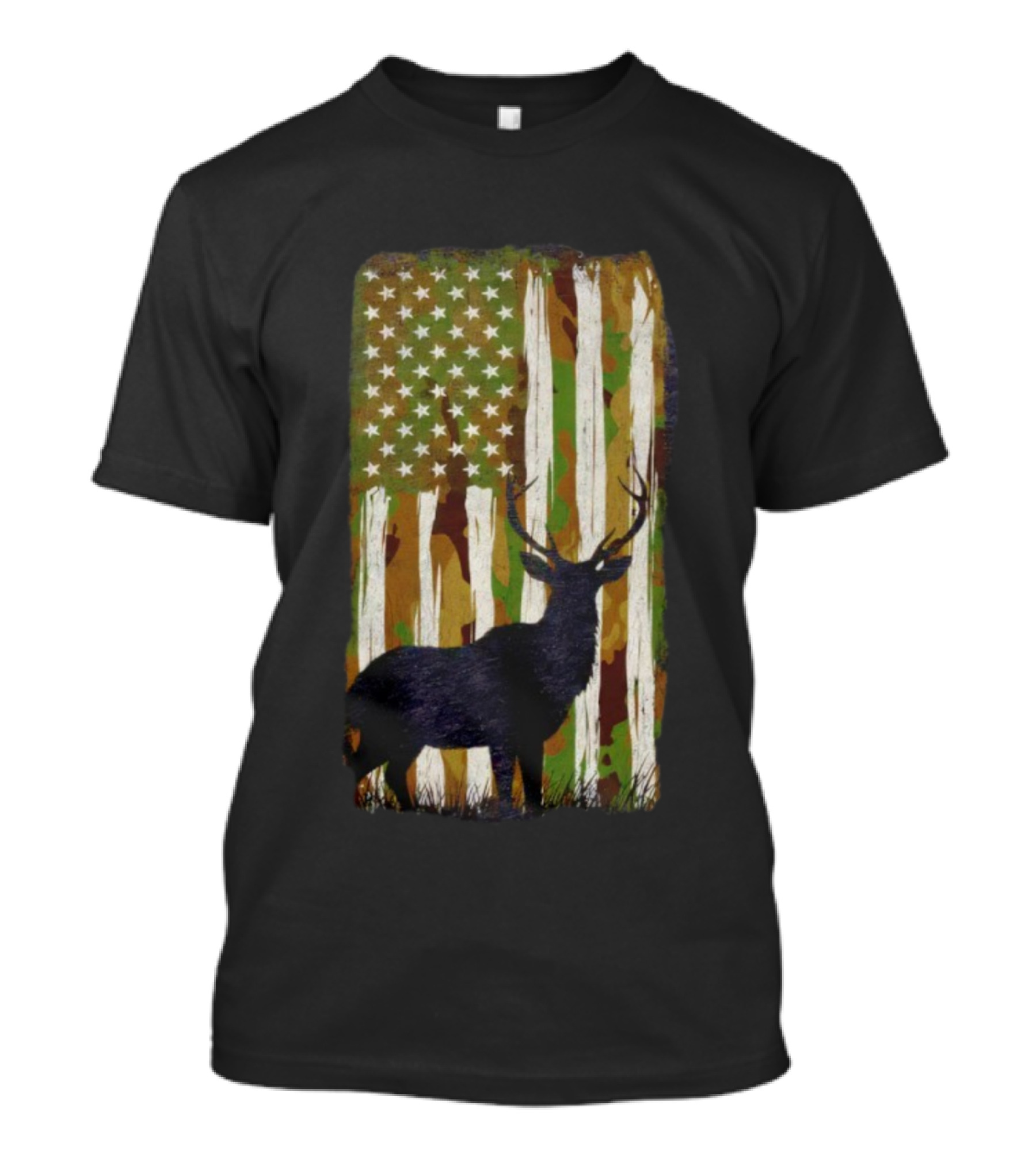Camo Buck American Flag Camouflage Silhouette T-Shirt
