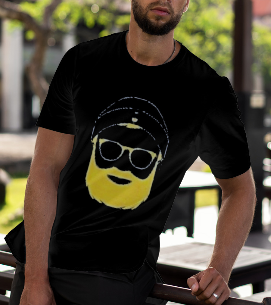 Letterman Beard Glasses Beanie Icon Sketch T-Shirt
