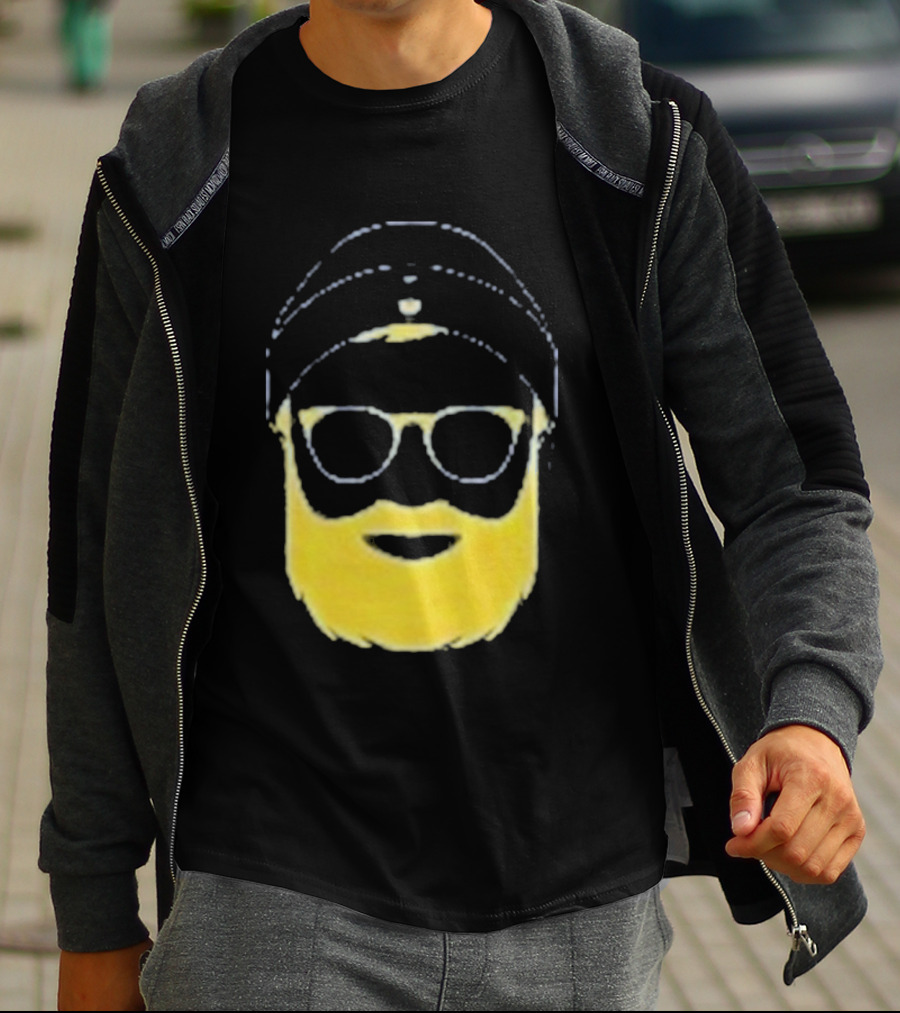 Letterman Beard Glasses Beanie Icon Sketch T-Shirt