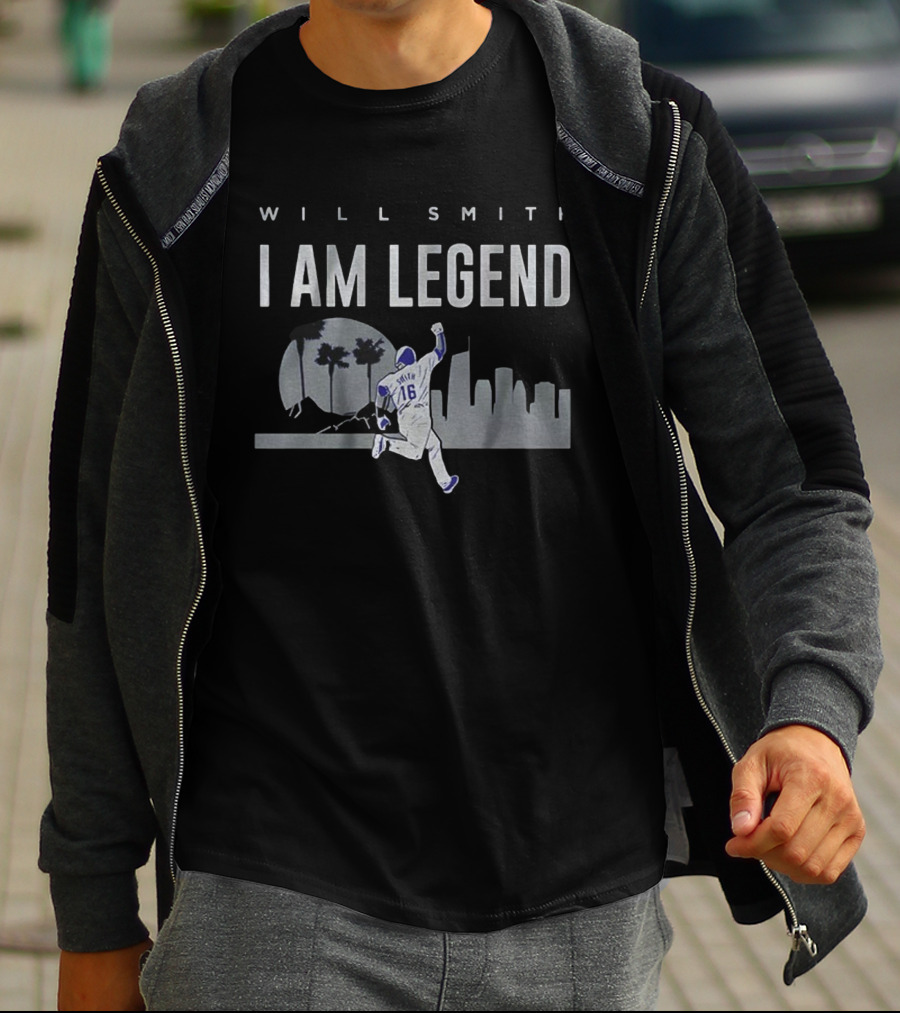 Will Smith I Am Legend Los Angeles Dodgers MLB Baseball City Skyline T-Shirt