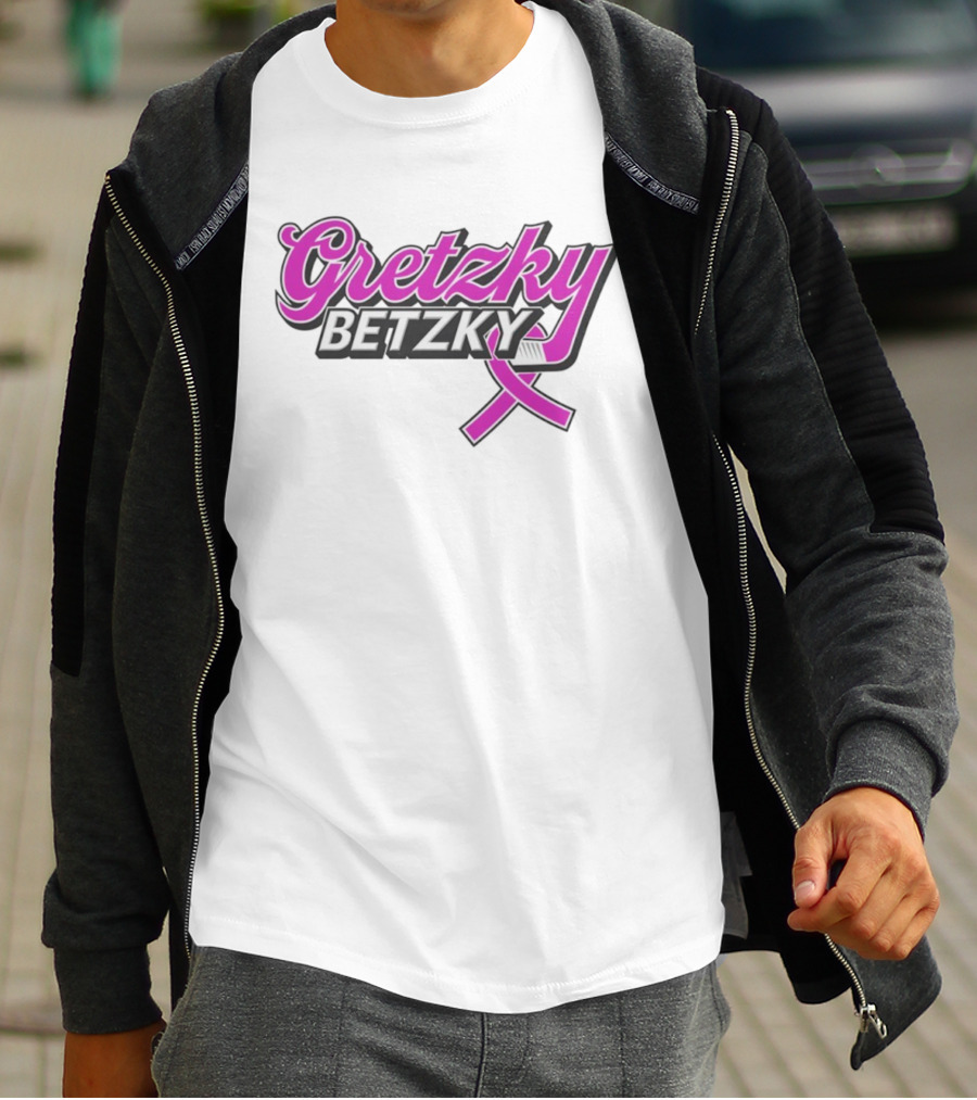 Gretzky Betzky Hockey Awareness Pink Ribbon Hockey Stick T-Shirt