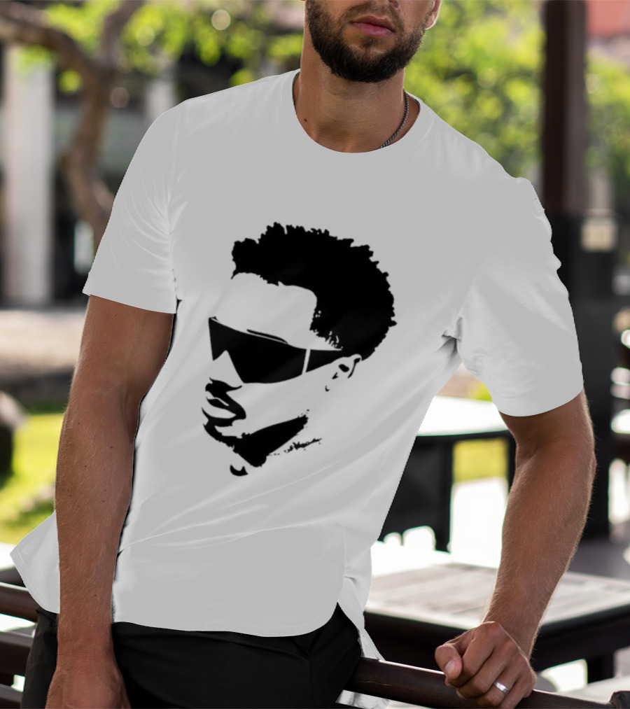 Plaqueboymax Face Outline With Sunglasses And Abstract Hair Sketch T-Shirt