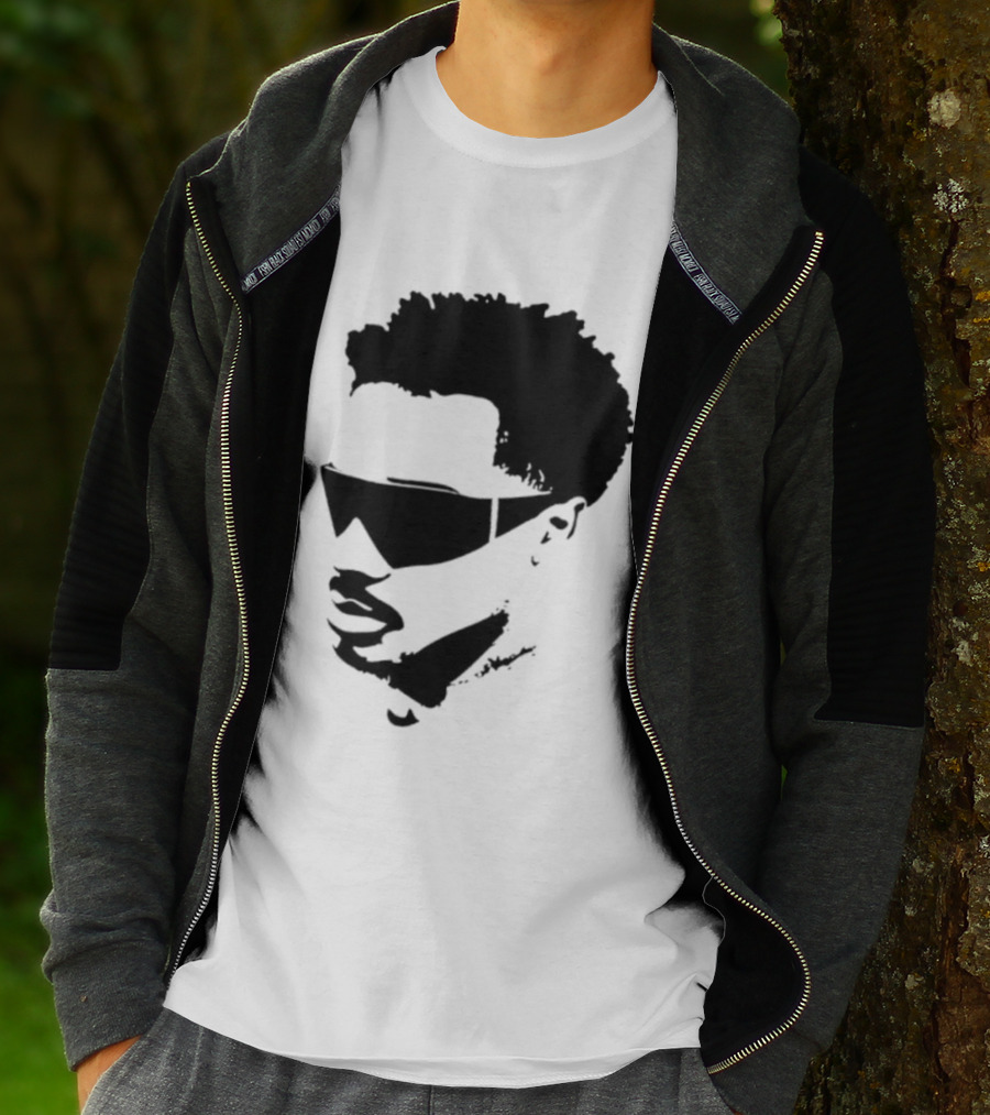 Plaqueboymax Face Outline With Sunglasses And Abstract Hair Sketch T-Shirt