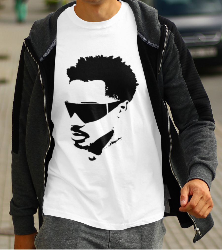 Plaqueboymax Face Outline With Sunglasses And Abstract Hair Sketch T-Shirt