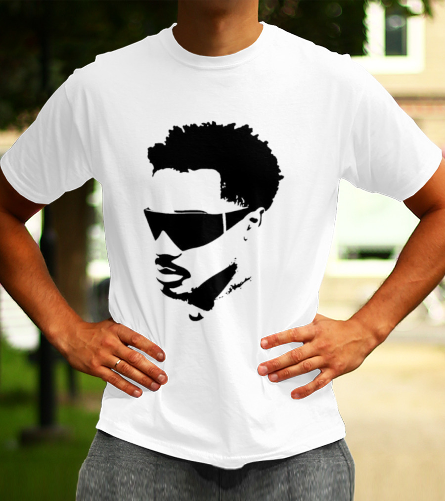 Plaqueboymax Face Outline With Sunglasses And Abstract Hair Sketch T-Shirt