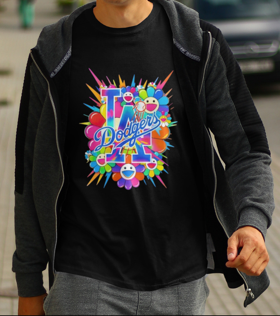 LA Dodgers Murakami Flower Burst Smiley Baseball T-Shirt
