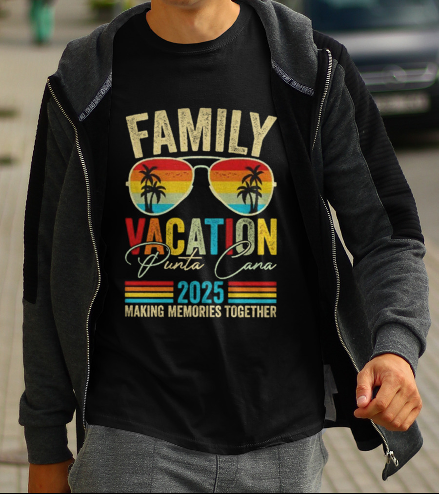Family Vacation Punta Cana 2025 Making Memories Together Vintage Sunglasses Palms T-Shirt