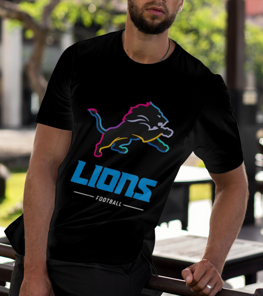 Lions Football Colorful Lion Graphic T-Shirt