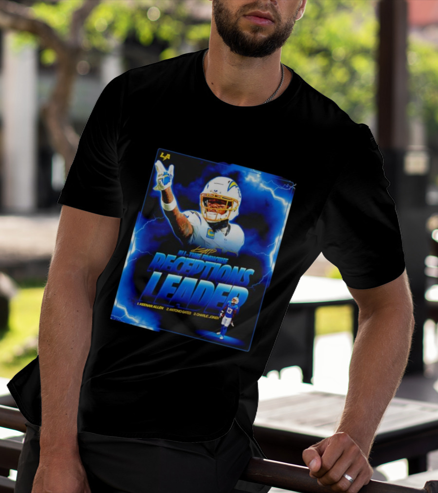 Keenan Allen Chargers All-Time Franchise Receptions Leader Lightning Theme T-Shirt