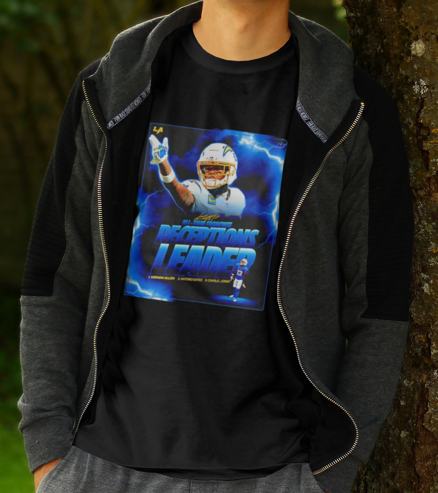 Keenan Allen Chargers All-Time Franchise Receptions Leader Lightning Theme T-Shirt