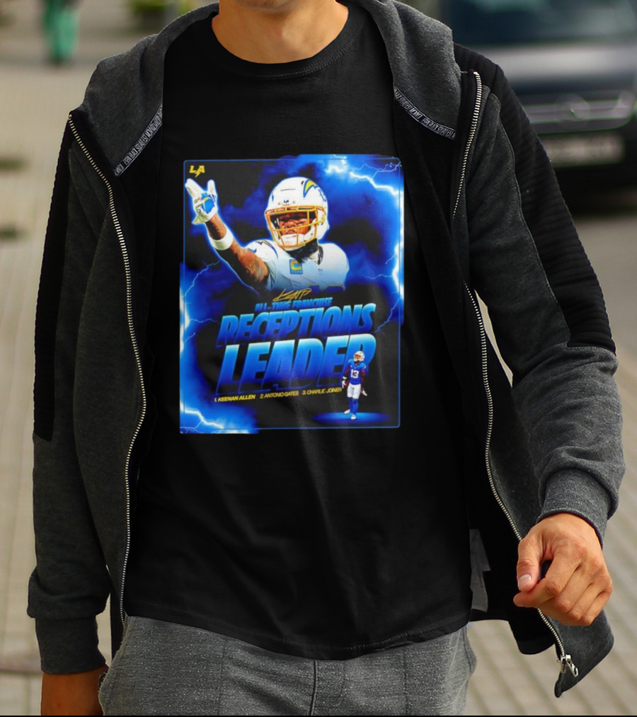 Keenan Allen Chargers All-Time Franchise Receptions Leader Lightning Theme T-Shirt
