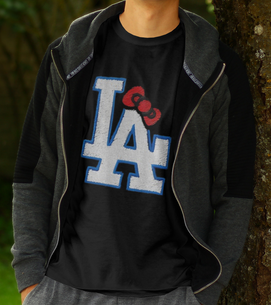 LA Dodgers Hello Kitty Bow Embroidery Collaboration T-Shirt