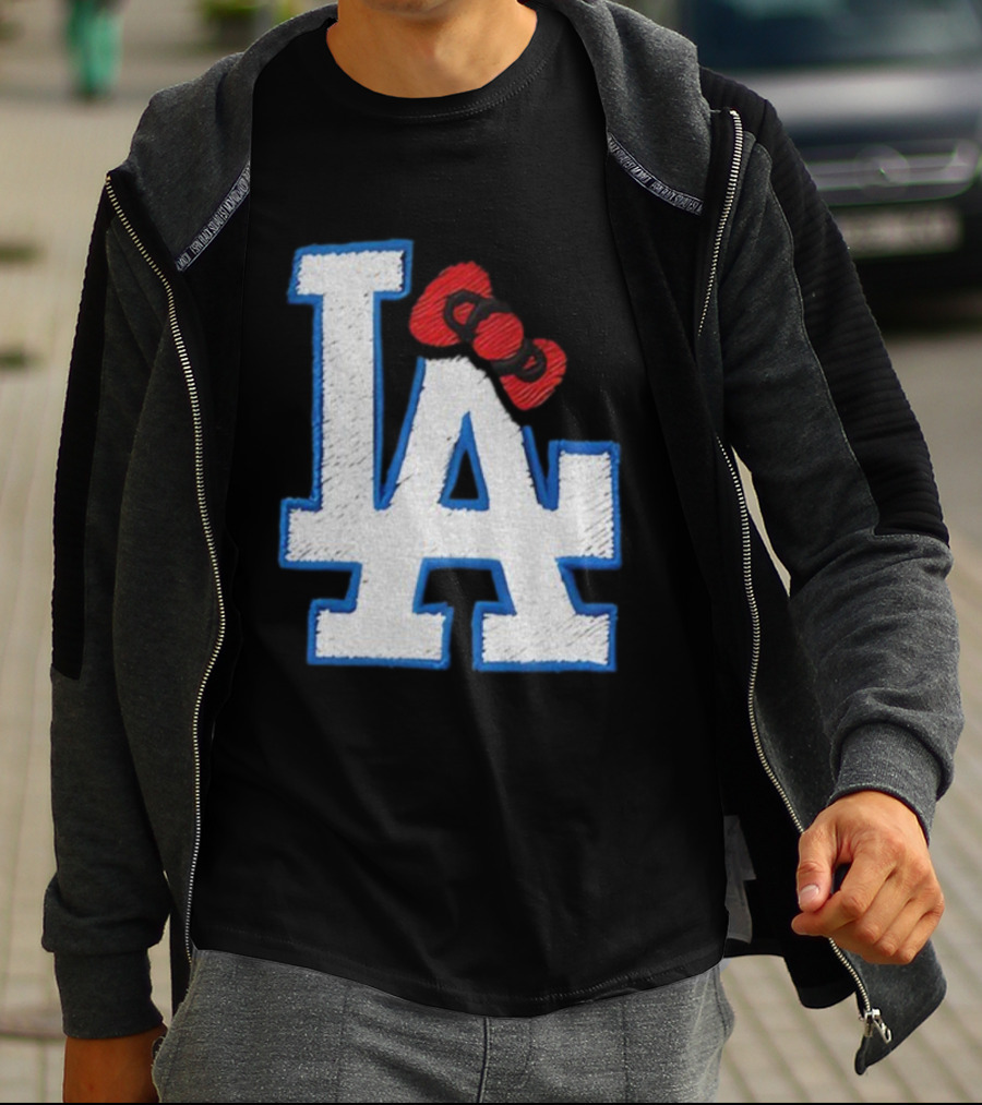 LA Dodgers Hello Kitty Bow Embroidery Collaboration T-Shirt
