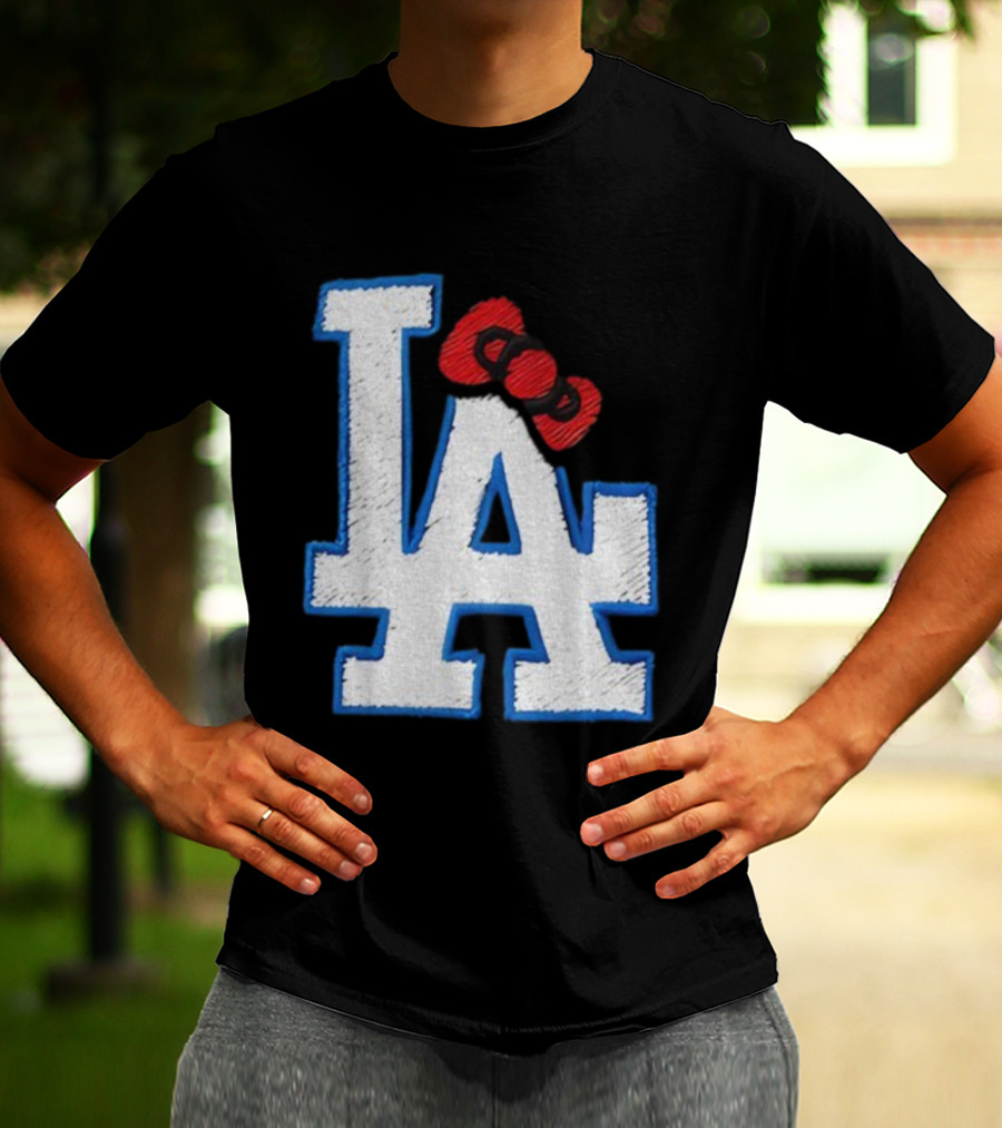 LA Dodgers Hello Kitty Bow Embroidery Collaboration T-Shirt