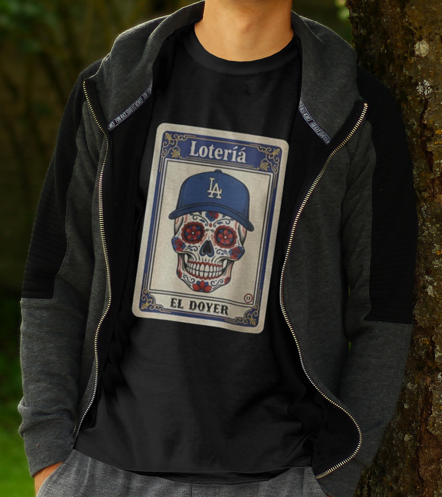 Lotería El Doyer Los Angeles Dodgers Dia De Los Muertos Sugar Skull T-Shirt