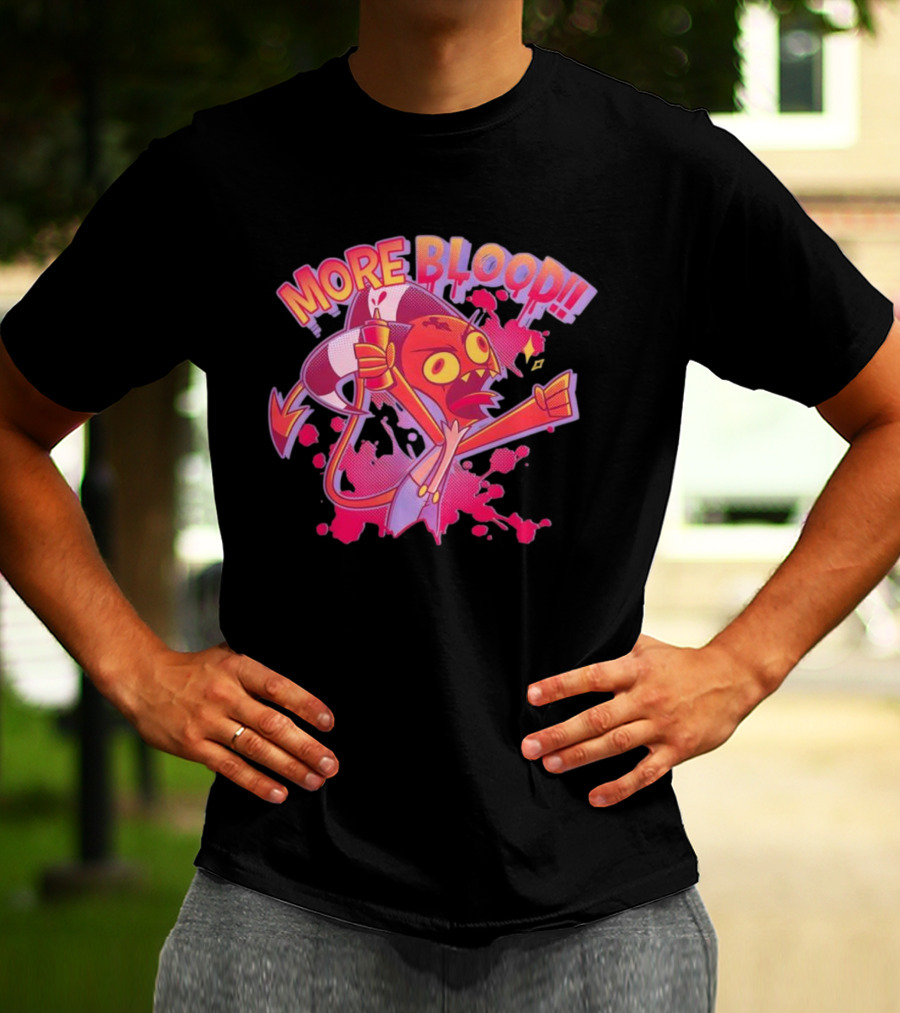 More Blood Cartoon Demon Character With Cup Expressive Artwork Colorful Graphic T-Shirt