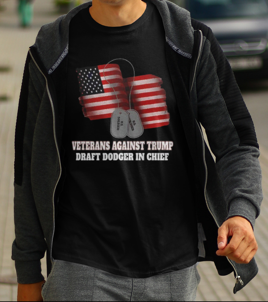Veterans Against Trump Draft Dodger In Chief US Soldier Dog Tags American Flag T-Shirt