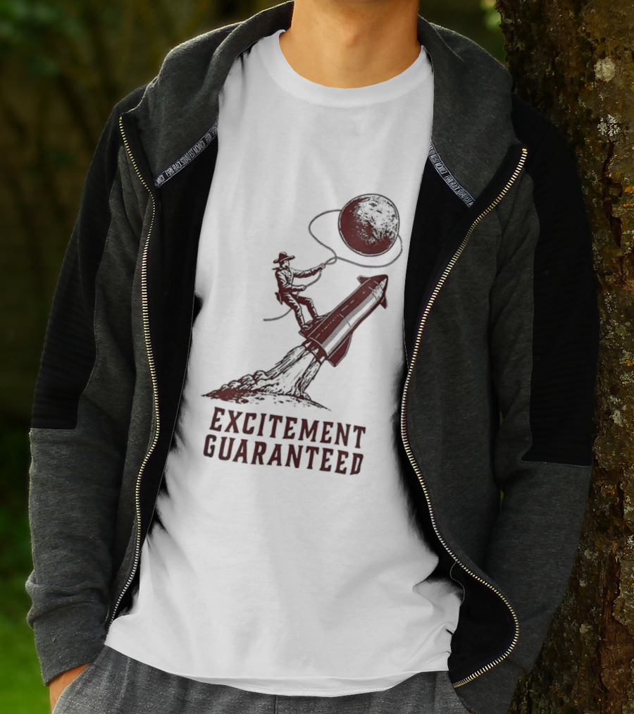 Excitement Guaranteed Cowboy Riding Rocket Lassoing Moon T-Shirt