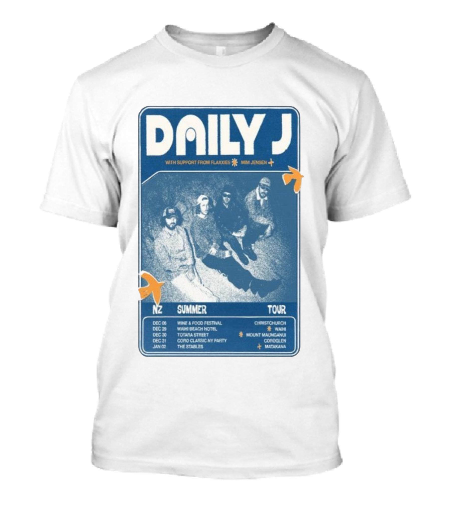 Daily J NZ Summer Tour 2025-2026 Support From Flaxxies Mim Jensen Christchurch Matakana T-Shirt