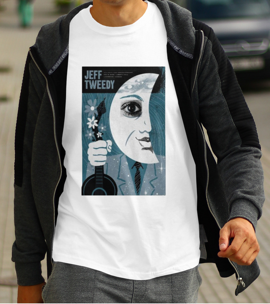 Jeff Tweedy Nov 8 2025 Liberty Hall Lawrence KS Moon Eye Flowers Guitar Art T-Shirt