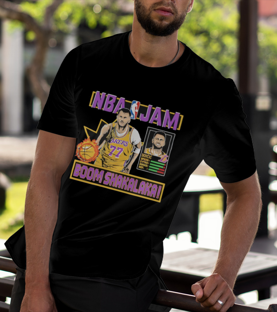 NBA Jam Lakers 77 Doncic Boom Shakalaka T-Shirt