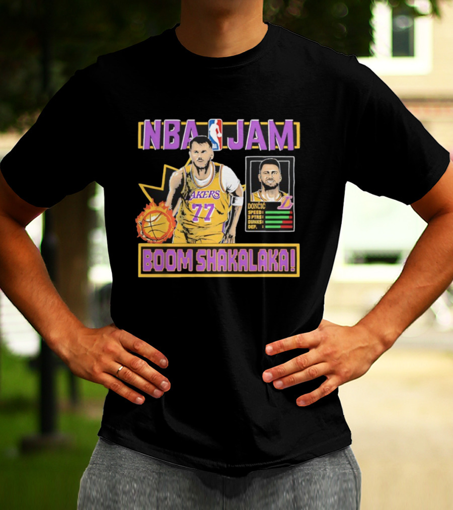 NBA Jam Lakers 77 Doncic Boom Shakalaka T-Shirt