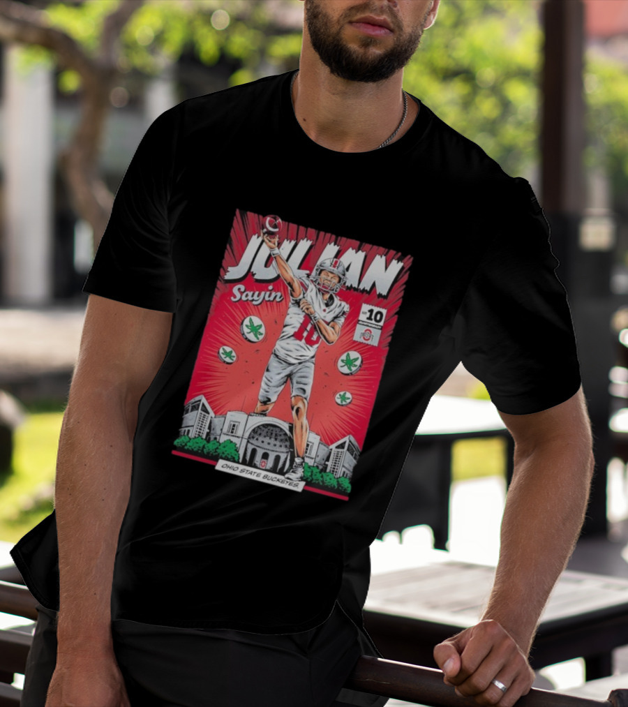 Julian Sayin Ohio State Buckeyes Number 10 Comic Superheroes Stadium T-Shirt