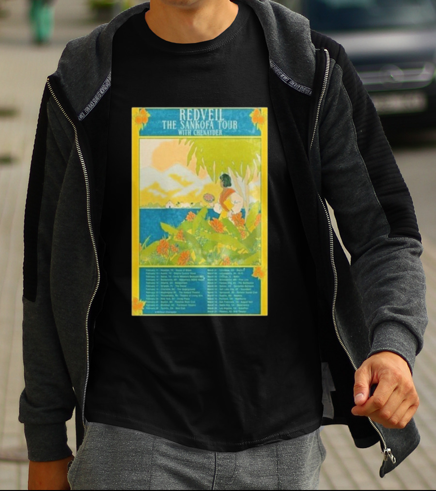 Redveil The Sankofa Tour With Chenayder 2026 Dates And Locations Art Nouveau Style Coastline Scene T-Shirt