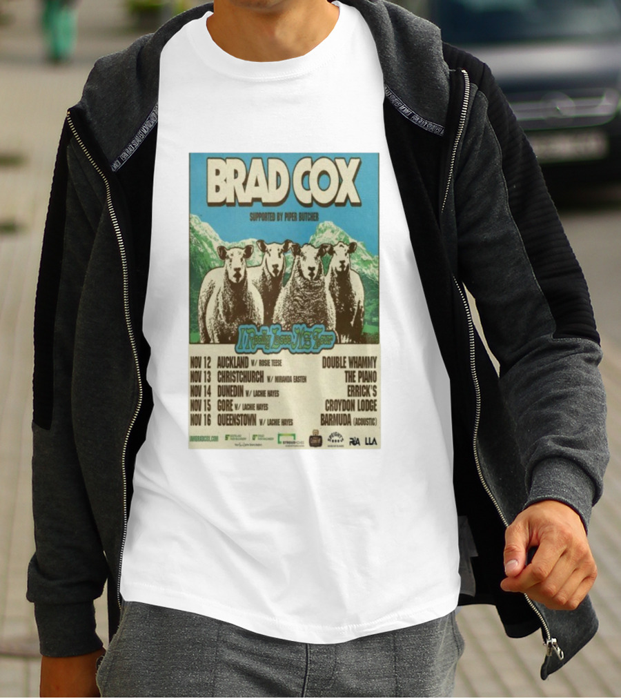 Brad Cox Supported By Piper Butcher New Zealand Tour Nov 2025 Sheep T-Shirt