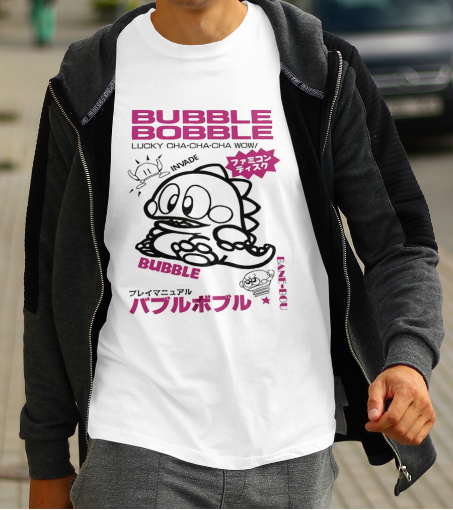 Bubble Bobble Japanese Lucky Cha Cha Cha Wow 80s Invade Vintage T-Shirt
