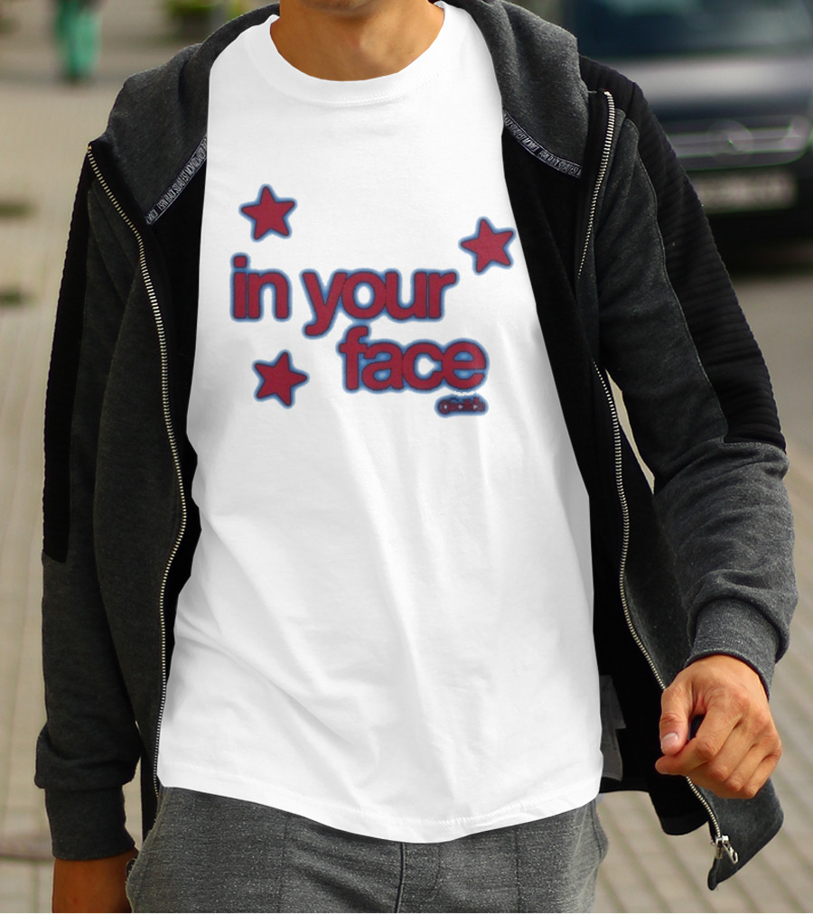 Pacifica In Your Face Stars Logo Bold Red And Blue Stars Pattern T-Shirt