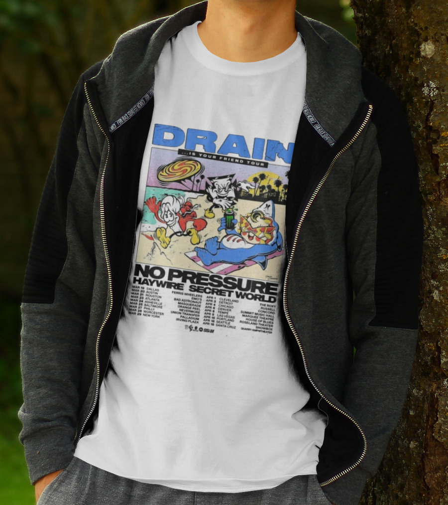 Drain Is Your Friend Tour 2026 No Pressure Haywire Secret World Beach Scene Vintage Style T-Shirt